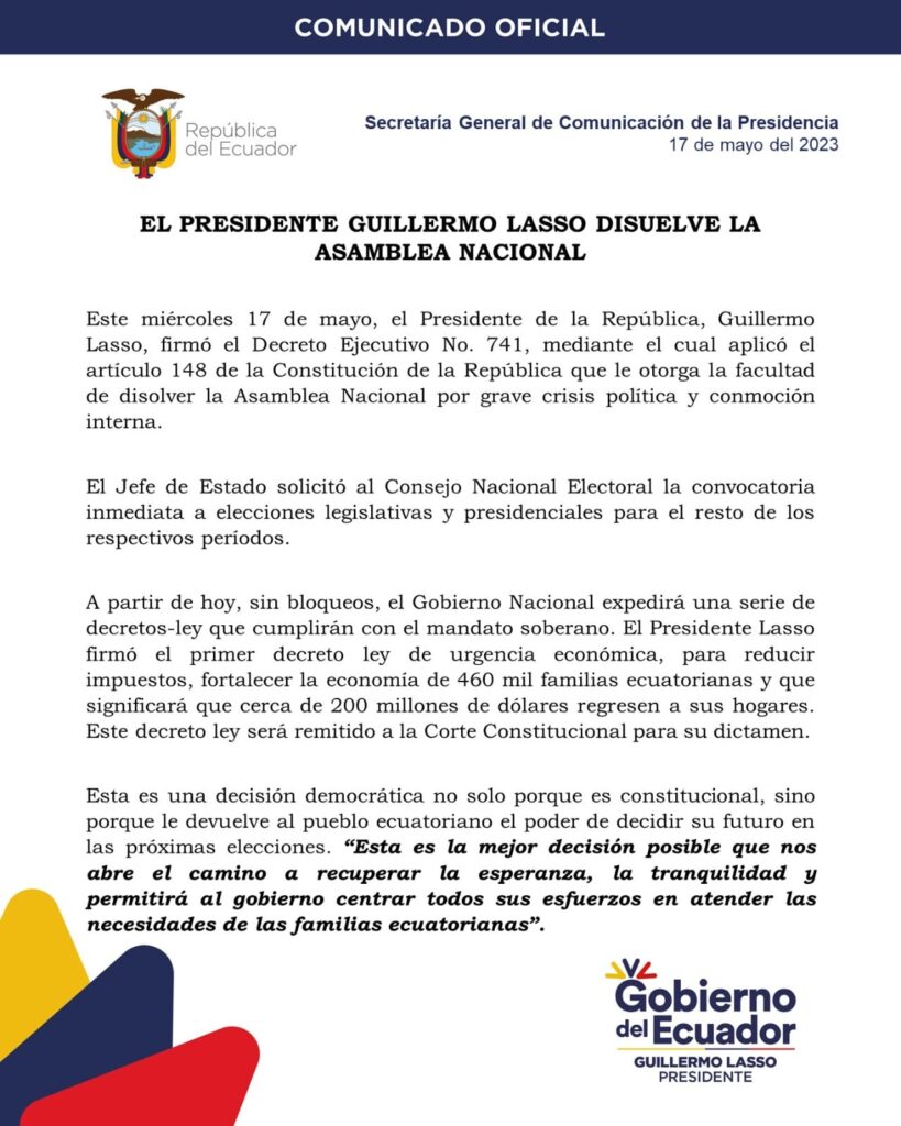 Decreto disolucion de Asamblea